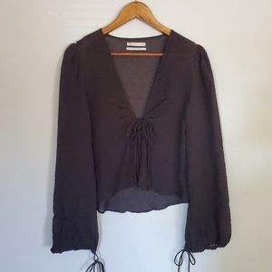 Urban Outfitter Sheer Black Tie Front Top size S